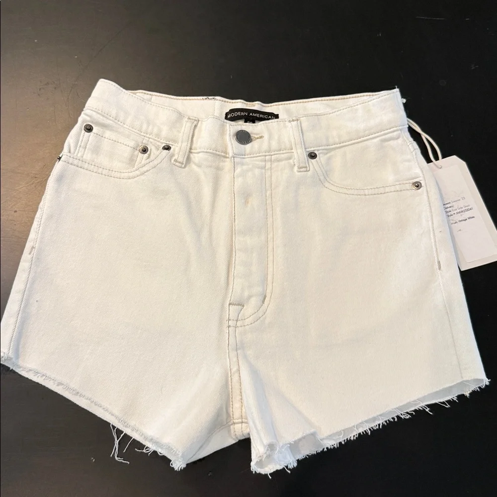 Modern American Anthropologie Women's high rise cutoff White denim Shorts - Picture 7 of 8